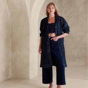 Old Navy long button down denim coat jacket size large (NEW)